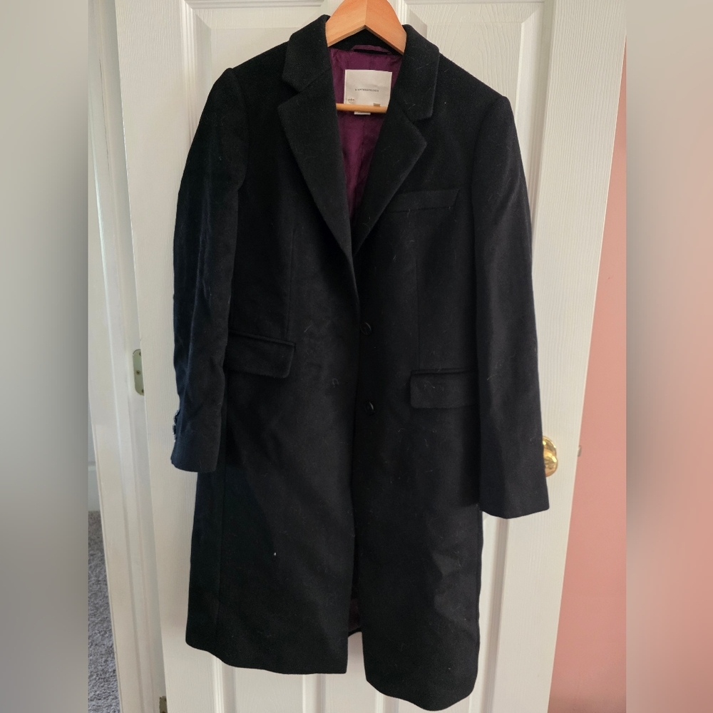 Anthropologie Black Coat with Deep Purple Lining